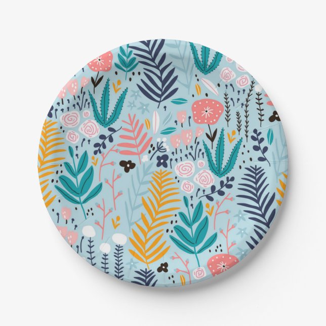 Plato De Papel Patrón de flores (Anverso)