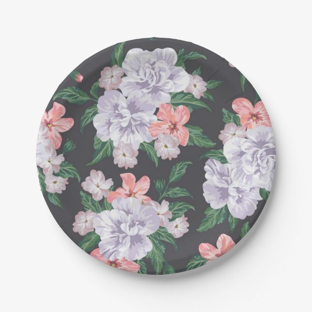 Plato De Papel Patrón de flores (Anverso)