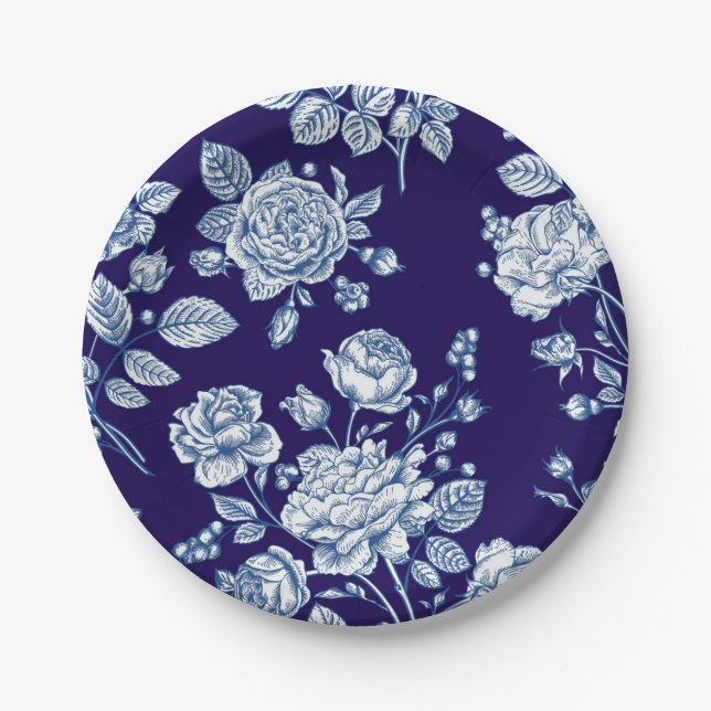 Plato De Papel Patrón de flores (Anverso)