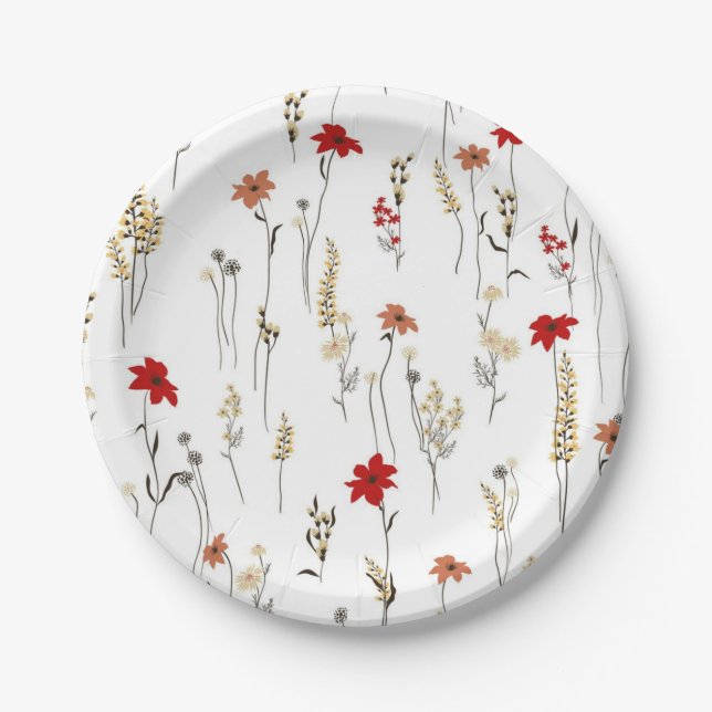 Plato De Papel Patrón de flores (Anverso)