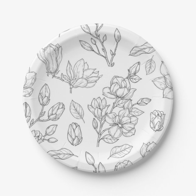 Plato De Papel Patrón de flores (Anverso)