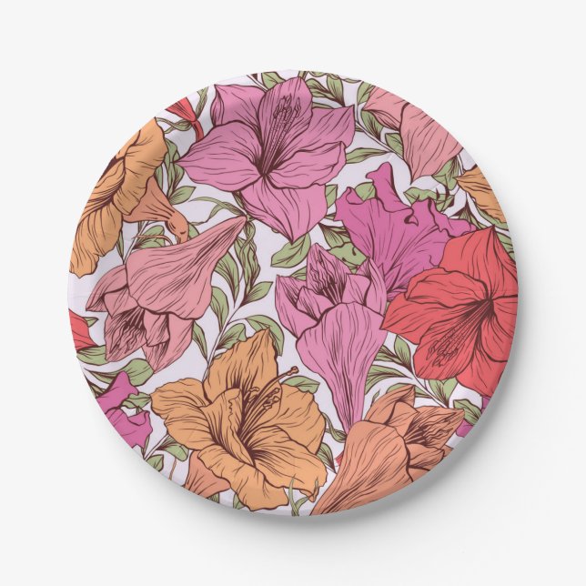 Plato De Papel Patrón de flores (Anverso)