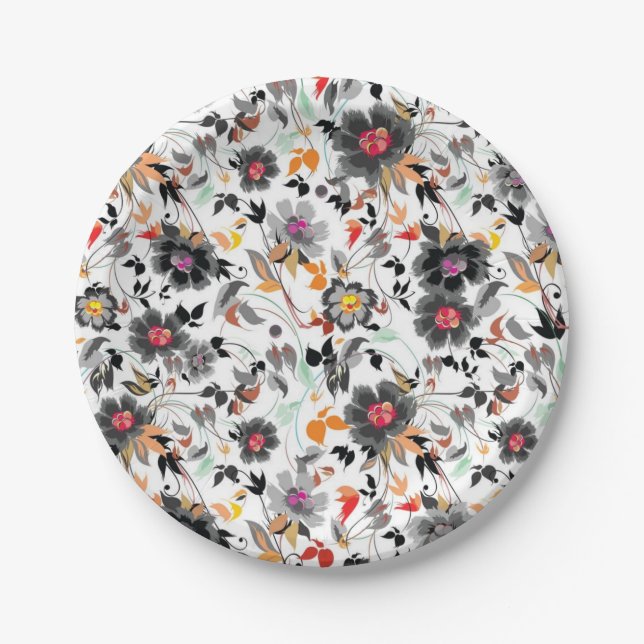 Plato De Papel Patrón de flores (Anverso)