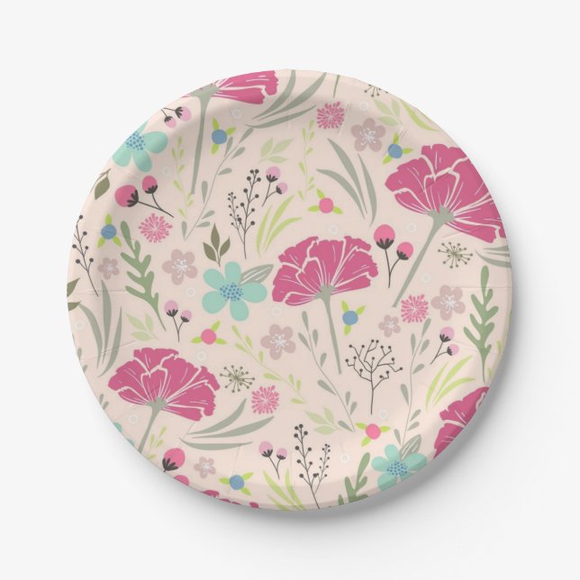 Plato De Papel Patrón de flores (Anverso)