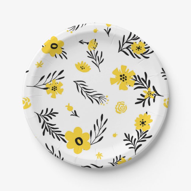 Plato De Papel Patrón de flores (Anverso)