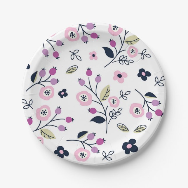 Plato De Papel Patrón de flores (Anverso)