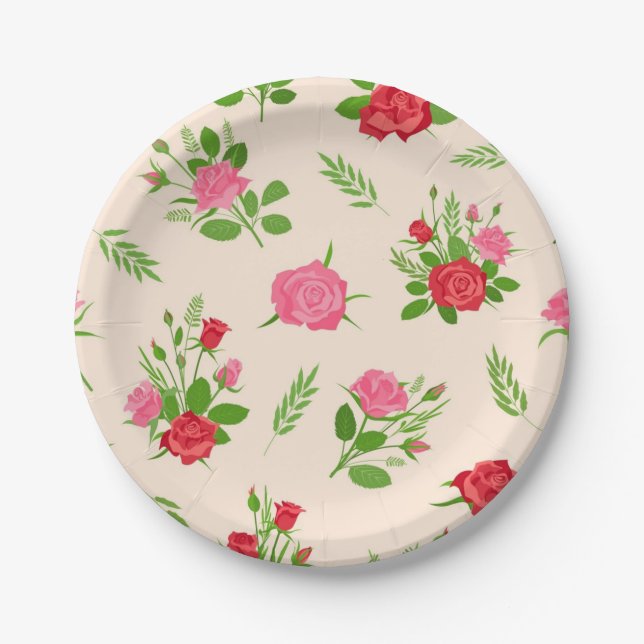 Plato De Papel Patrón de flores (Anverso)
