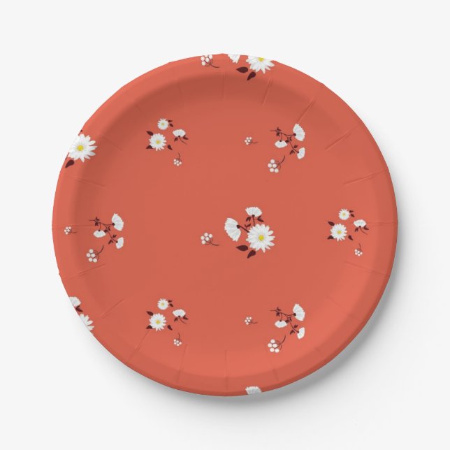 Plato De Papel Patrón de flores (Anverso)