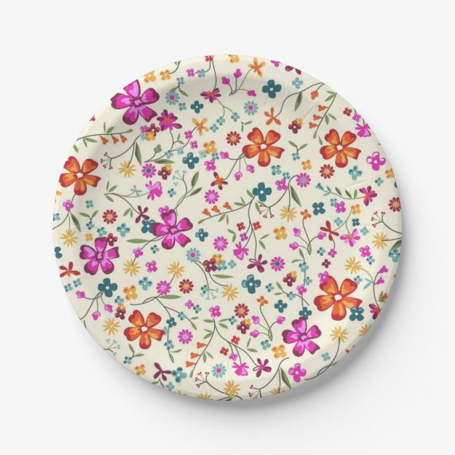 Plato De Papel Patrón de flores (Anverso)