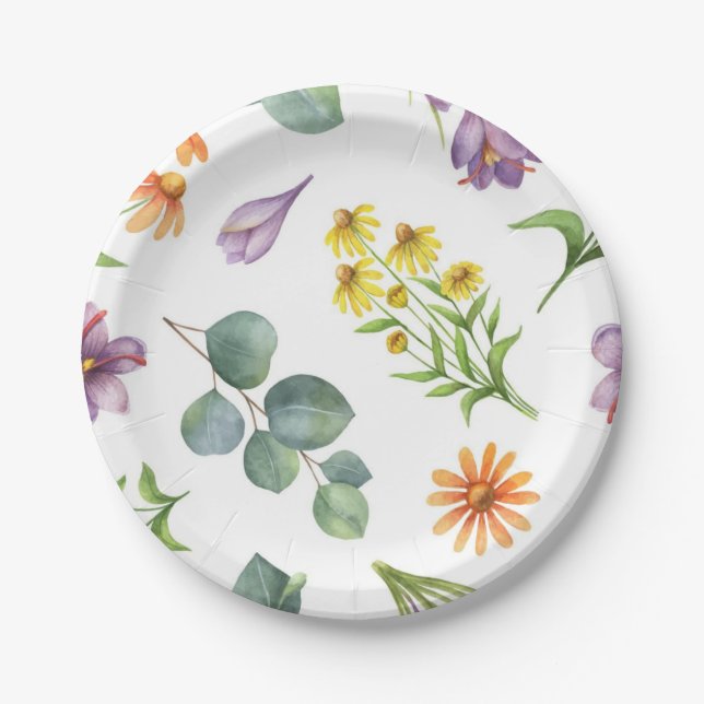 Plato De Papel Patrón de flores (Anverso)