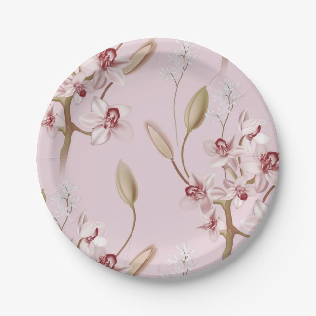Plato De Papel Patrón de flores (Anverso)