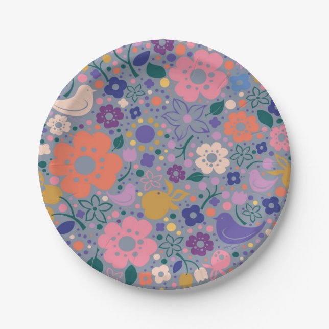 Plato De Papel Patrón de flores (Anverso)