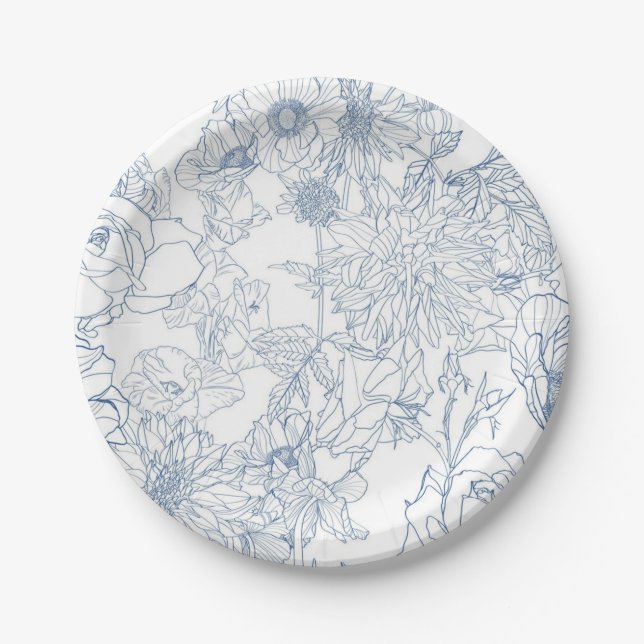 Plato De Papel Patrón de flores (Anverso)