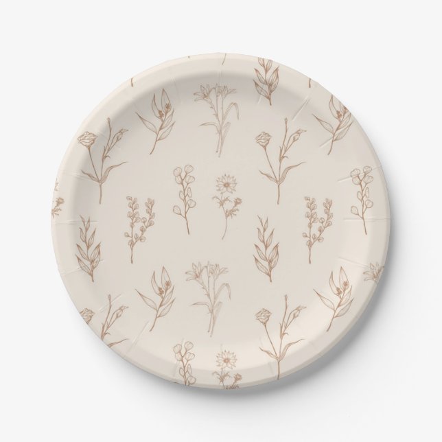 Plato De Papel Patrón de flores (Anverso)