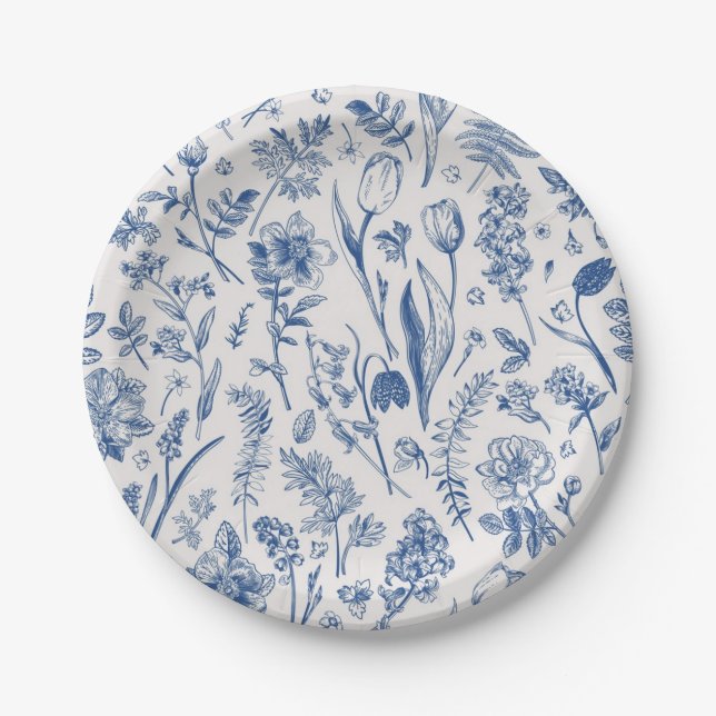 Plato De Papel Patrón de flores (Anverso)