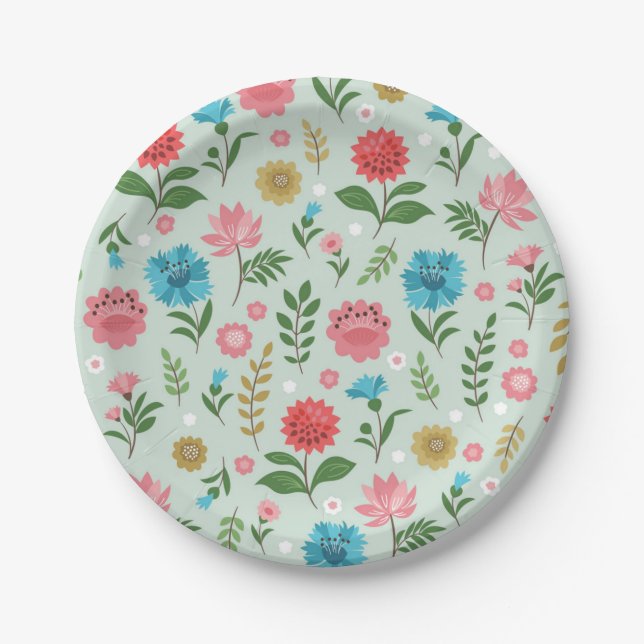 Plato De Papel Patrón de flores (Anverso)