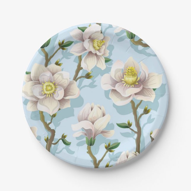 Plato De Papel Patrón de flores (Anverso)