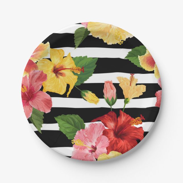 Plato De Papel Patrón de flores (Anverso)