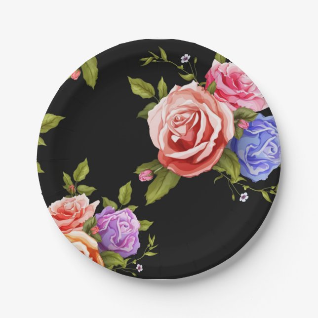 Plato De Papel Patrón de flores (Anverso)