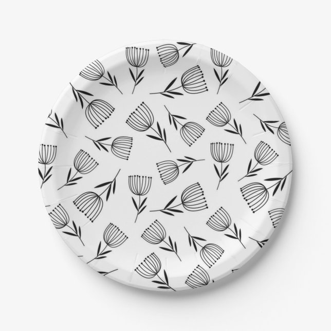 Plato De Papel Patrón de flores (Anverso)