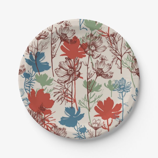 Plato De Papel Patrón de flores (Anverso)
