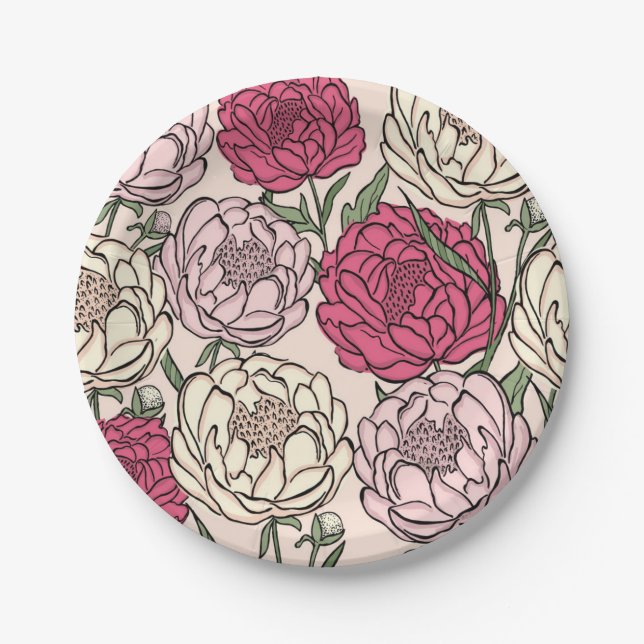 Plato De Papel Patrón de flores (Anverso)