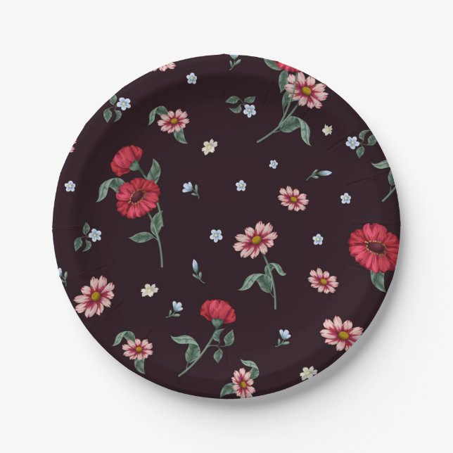 Plato De Papel Patrón de flores (Anverso)
