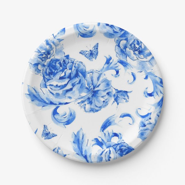Plato De Papel Patrón de flores (Anverso)