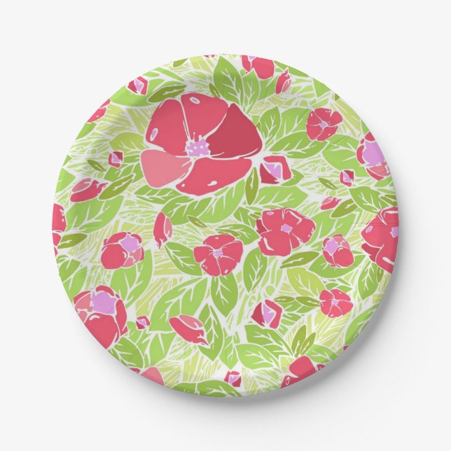Plato De Papel Patrón de flores (Anverso)