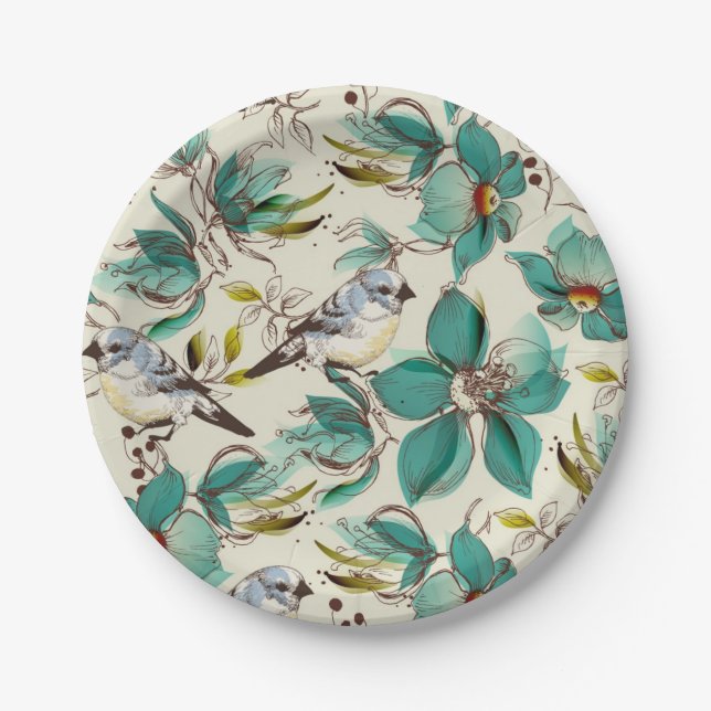 Plato De Papel Patrón de flores (Anverso)