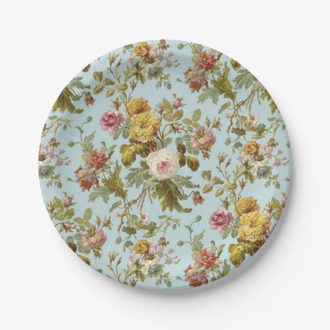 Plato De Papel Patrón de flores (Anverso)