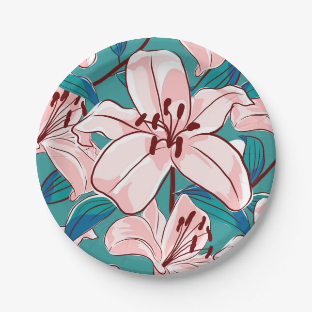 Plato De Papel Patrón de flores (Anverso)