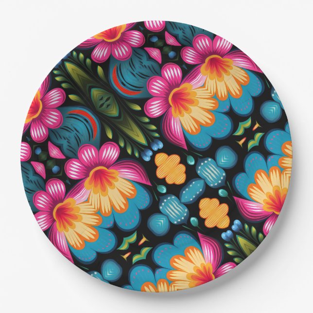 Plato De Papel Patrón de flores (Anverso)