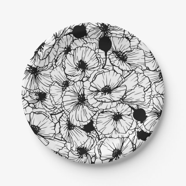 Plato De Papel Patrón de flores (Anverso)