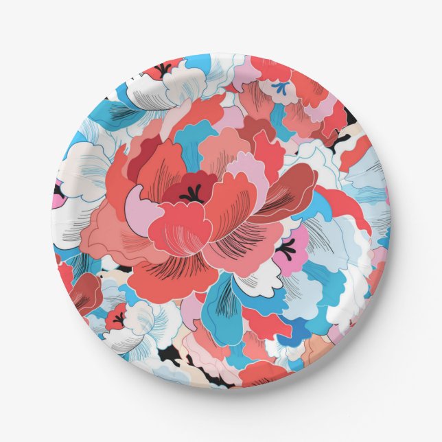 Plato De Papel Patrón de flores (Anverso)