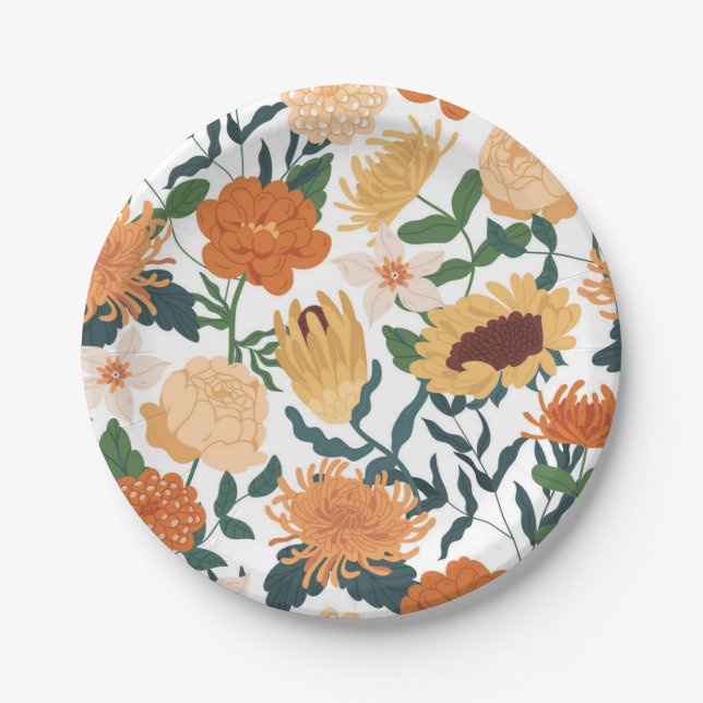 Plato De Papel Patrón de flores (Anverso)