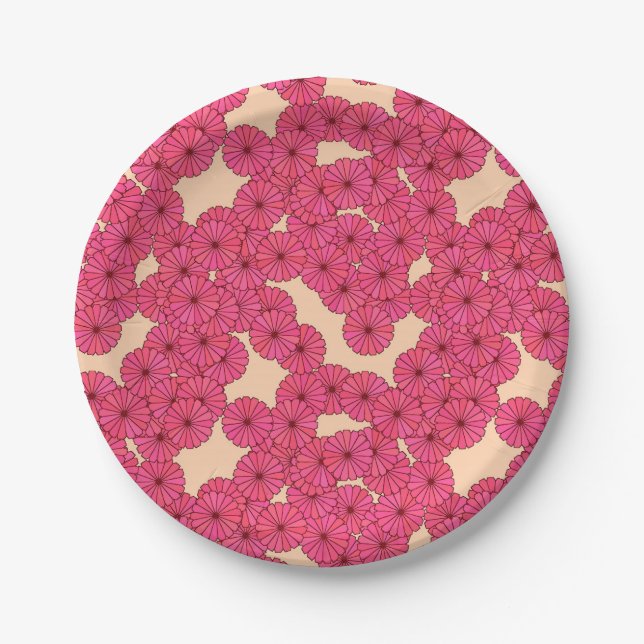 Plato De Papel Patrón de flores Art Deco - rosa profundo y meloco (Anverso)