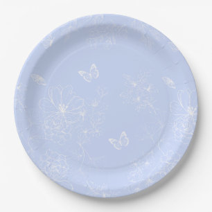 Plato De Papel Patrón de flores azules claras, floral, Minimalist