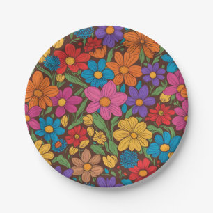 Plato De Papel Patrón de flores coloridas