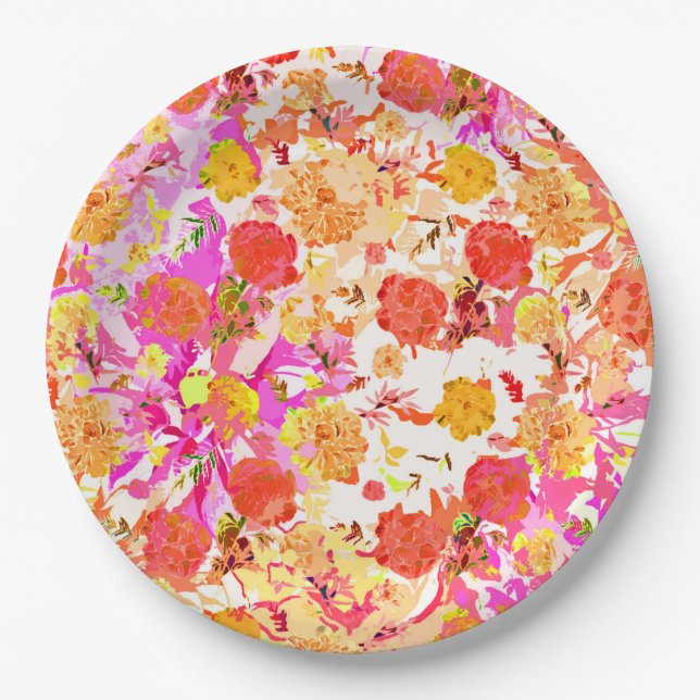 Plato De Papel Patrón de flores cortas (Anverso)