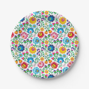 Plato De Papel Patrón de flores de arte folclórico 2