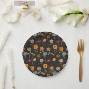 Plato De Papel Patrón de flores de dias retro