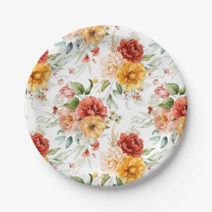 Plato De Papel Patrón de flores de Peony Rojo