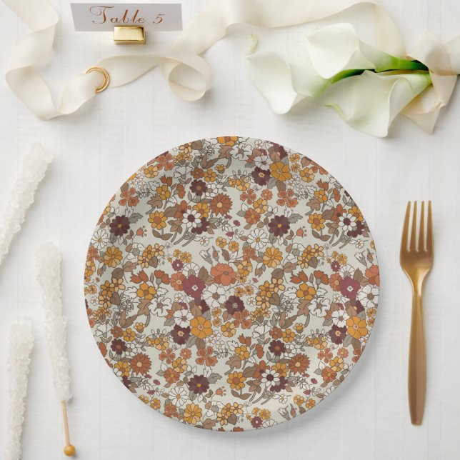 Plato De Papel Patrón de flores del Boho retro (Boda)