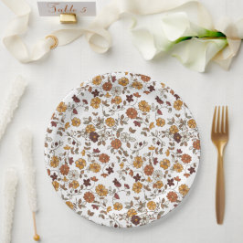 Plato De Papel Patrón de flores del Boho retro
