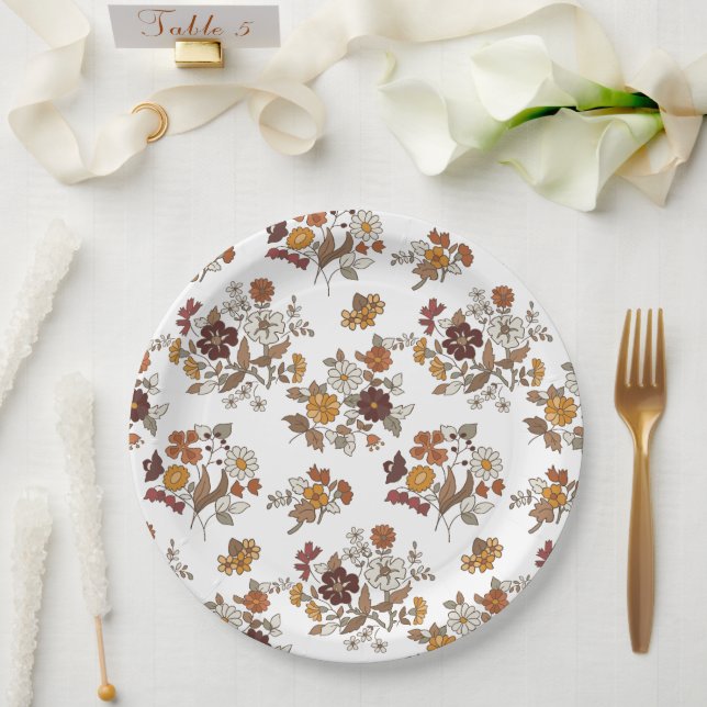 Plato De Papel Patrón de flores del Boho retro (Boda)
