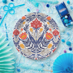 Plato De Papel Patrón de flores folclóricas