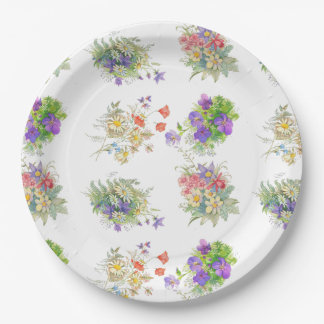 Plato De Papel patrón de flores forestales acuarela