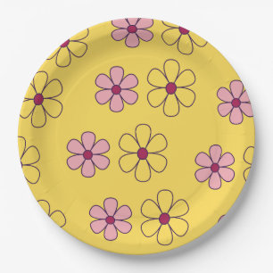 Plato De Papel Patrón de flores grandes y pequeñas