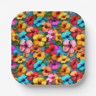 Plato De Papel Patrón de flores multicolores florales-36355